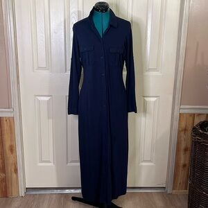 WinterSilks Navy Long Sleeve Maxi Shirt Dress